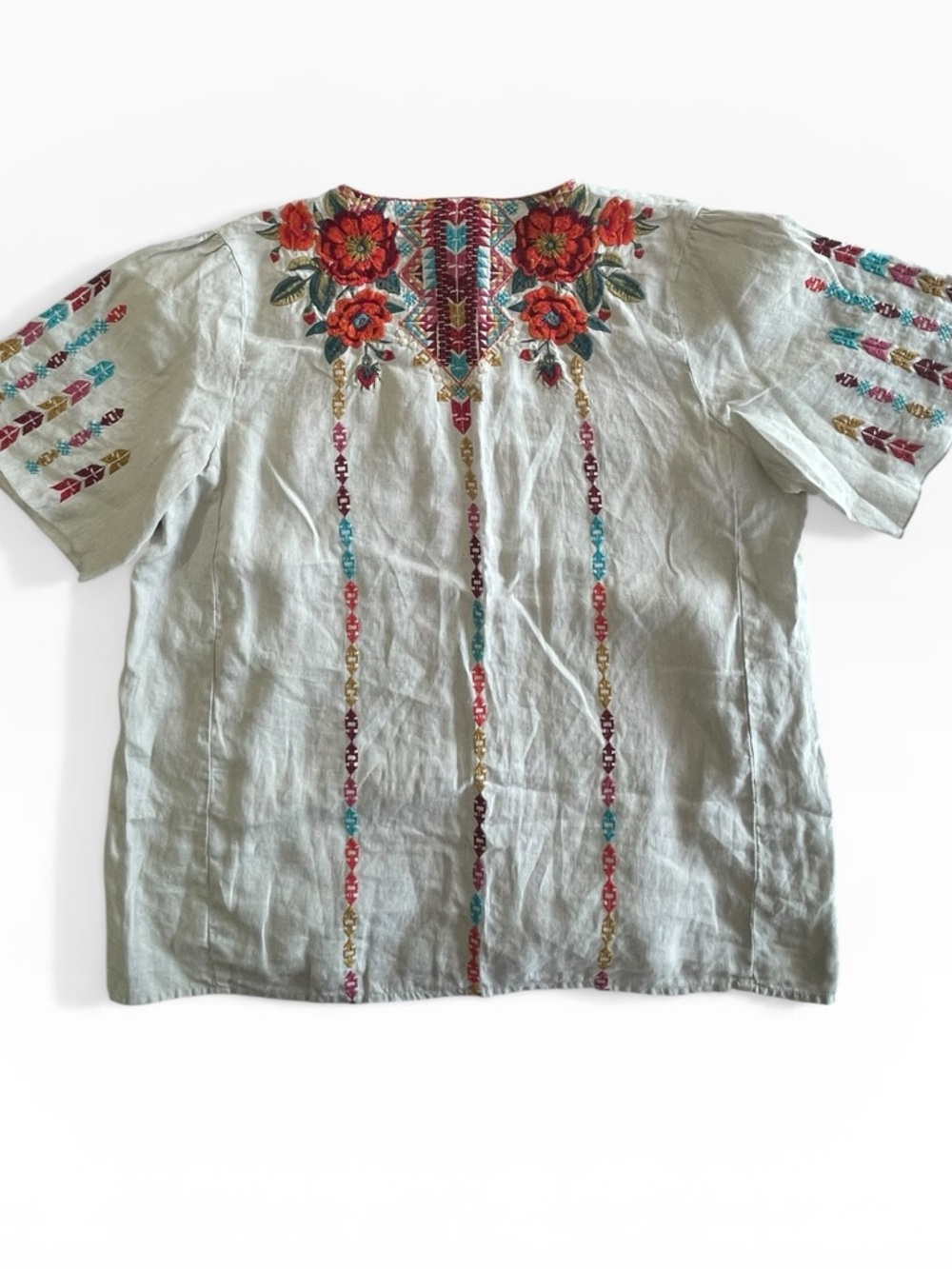 Johnny Was Linen Embroidered Boho Blouse Floral Tunic Top Relaxed Fit - Picture 2 of 16